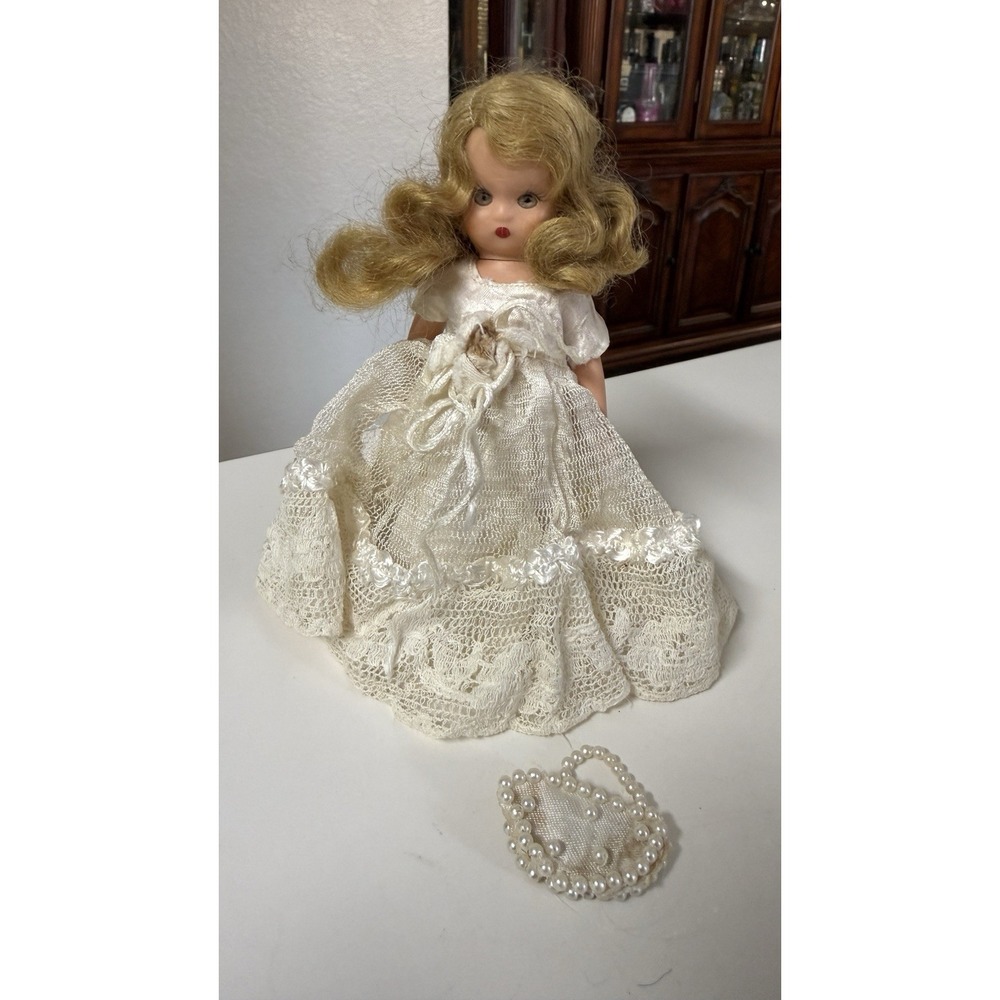 Vintage Nancy Ann Storybook Bride Doll #86 5.5" Sleep Eyes Purse Hard Plastic